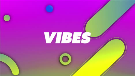 animación de texto de vibraciones sobre formas geométricas coloridas en fondo de gradiente