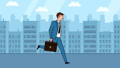 flat cartoon businessman character with case bag run cycle animation