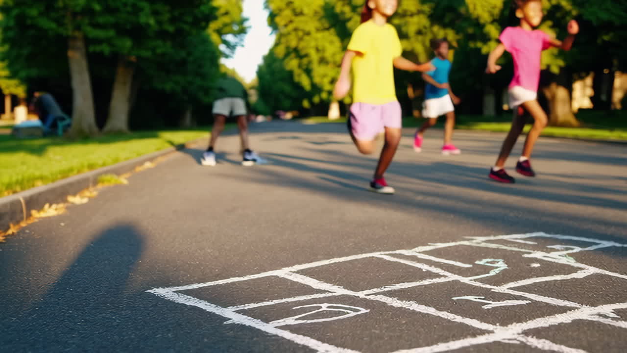 Children playing hopscotch outdoors