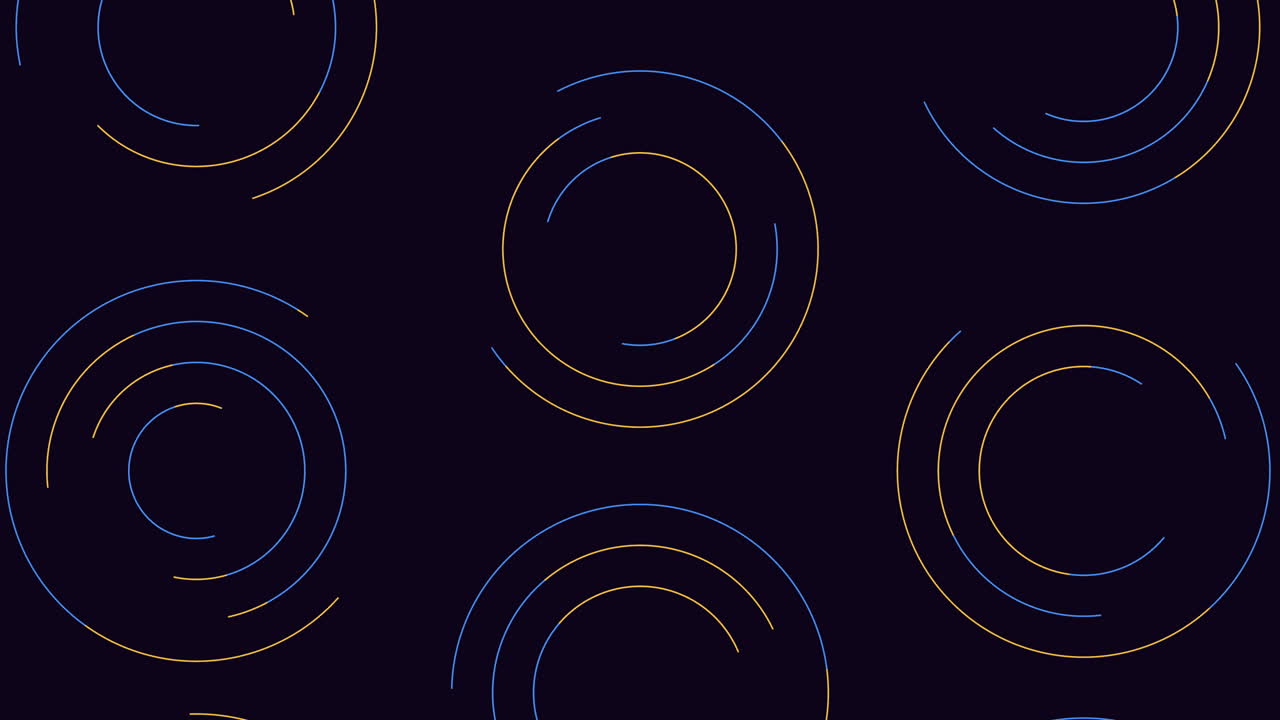 Abstract rotating neon circle lines on dark background, futuristic motion design