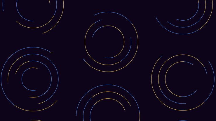 Abstract rotating neon circle lines on dark background, futuristic motion design