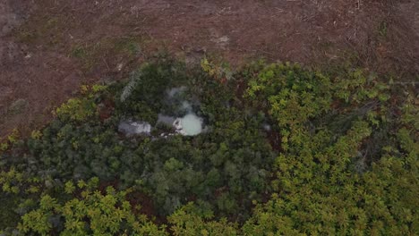 Vista-Aérea-De-La-Piscina-De-Lodo-Caliente,-Rotorua,-Nueva-Zelanda---Disparo-De-Drone