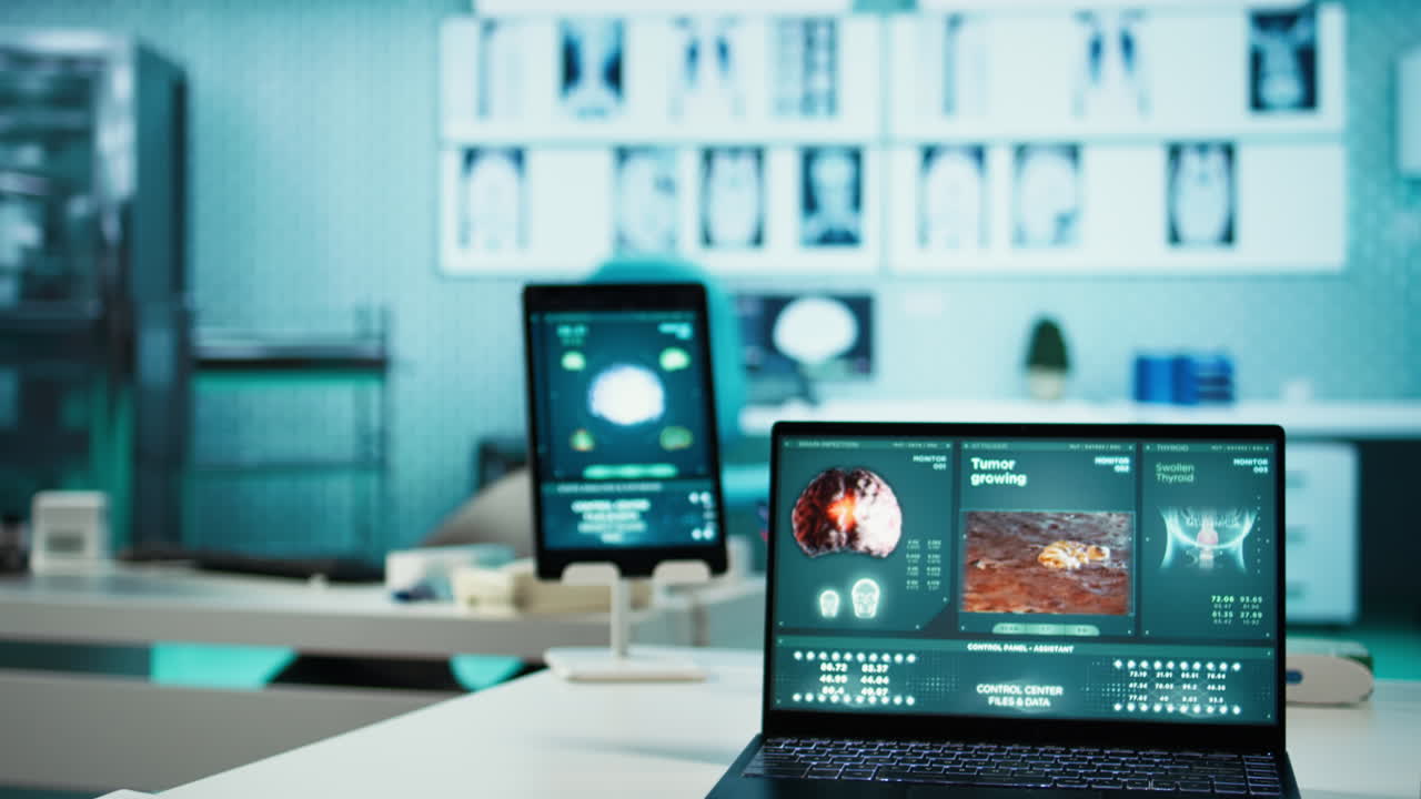 Empty doctor office equipped with routine checkup tools and devices
