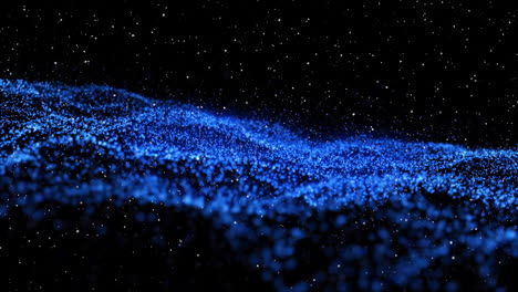 animación de una red azul brillante ondulada y partículas blancas sobre un fondo negro