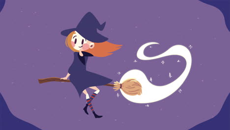 happy halloween animation with witch flying