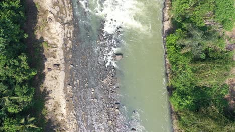 aerial view of a river winding through lush green forest