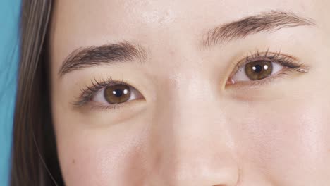 close-up asian woman's eyes. slant eyes.