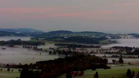 Timelapse-Del-Amanecer-En-La-Región-De-Allgau,-Junto-Al-Castillo-De-Neuschwanstein