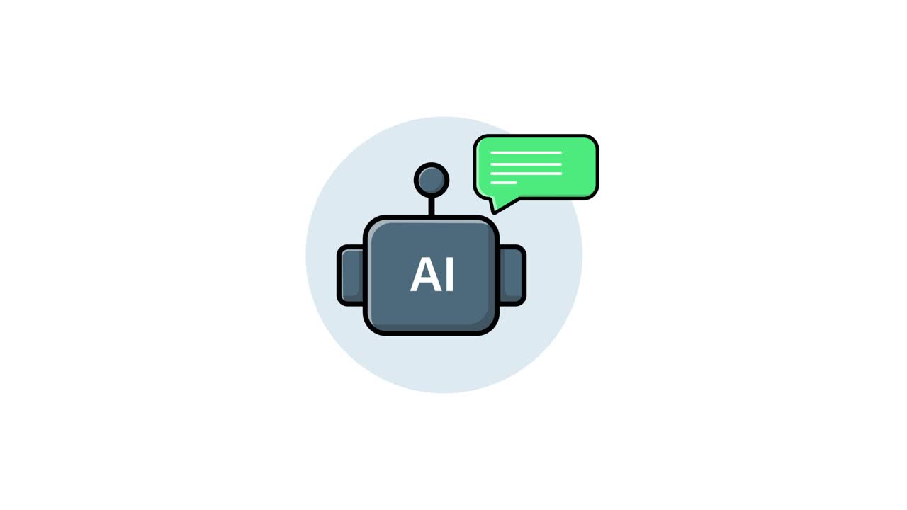 Animeret AI-robot chatbot-ikon med taleboble