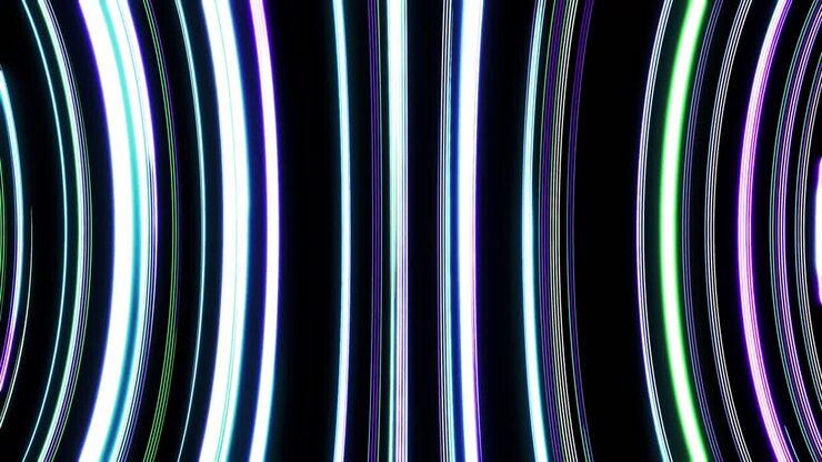 Abstract Glowing Neon Lines Moving on Black Background