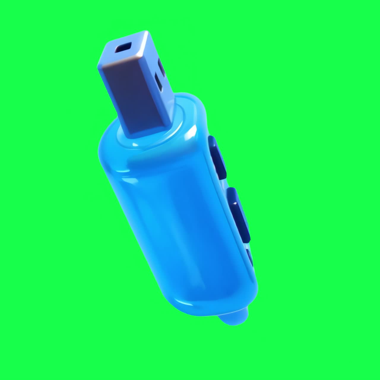 Animazione futuristica di una chiavetta USB blu, video 4K trasparente, green screen