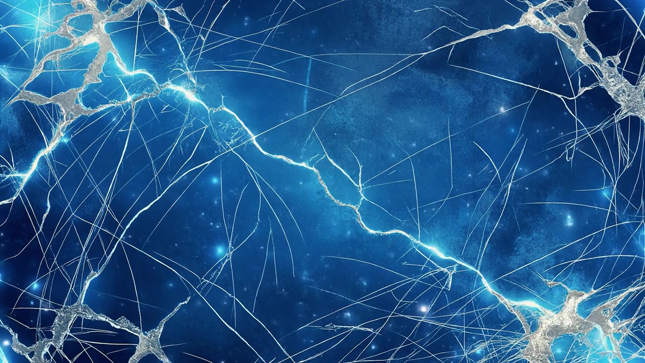 Abstract Background with Glowing Electric Lightning and Cracked Glass Texture