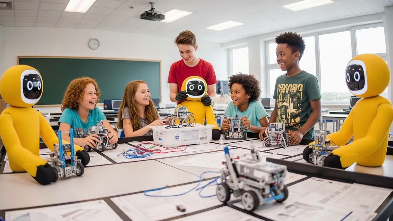 Engaging Young Minds in Robotics Education: A Group of Children Collaborate with Friendly Robots to Create Innovative Projects in a Classroom Environment