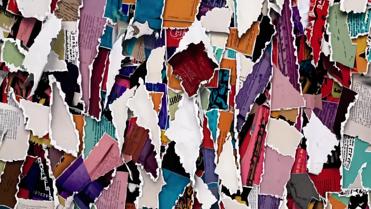 Vibrant Animated Collage of Torn Paper Pieces Moving