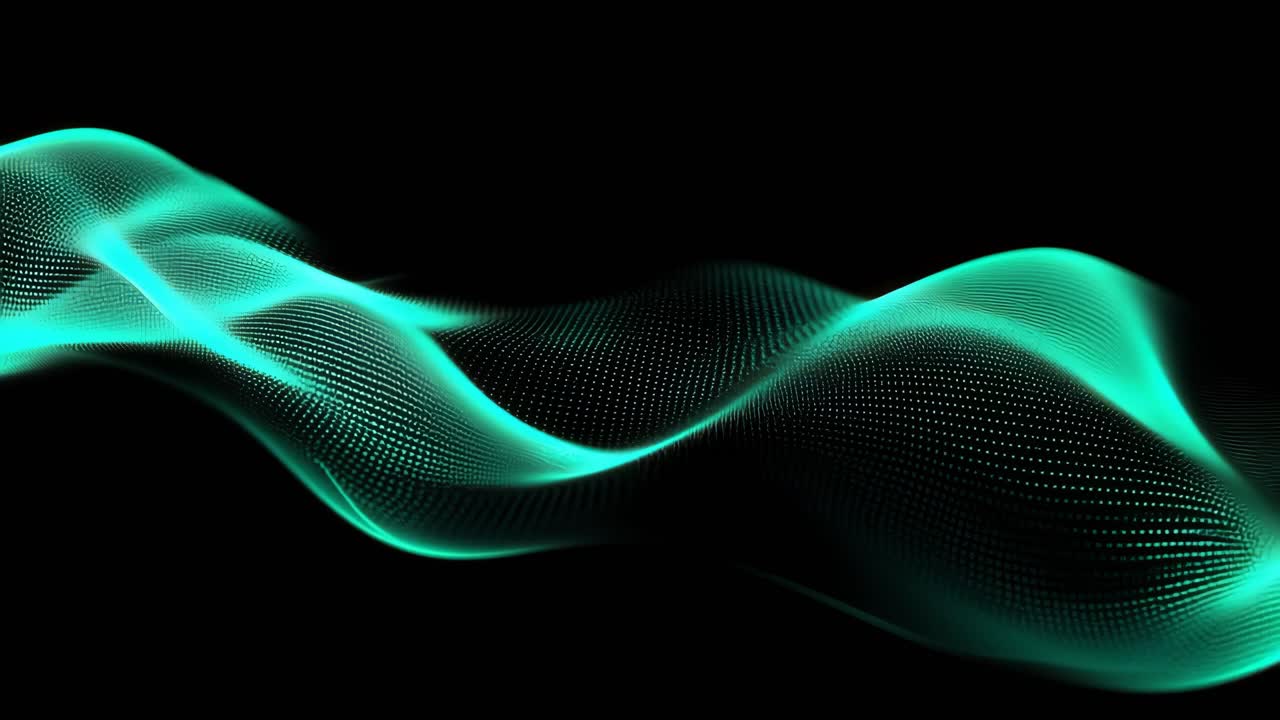 Abstract digital wave with teal hues on black background, captured from a side angle