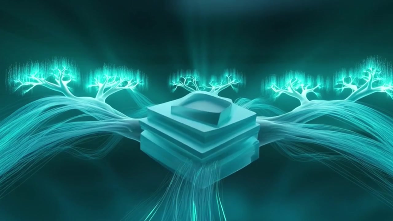 Abstract Digital Data Flow Connecting to a Central Geometric Platform