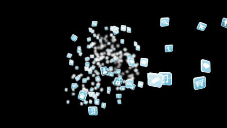 Blue app icon tiles on black background
