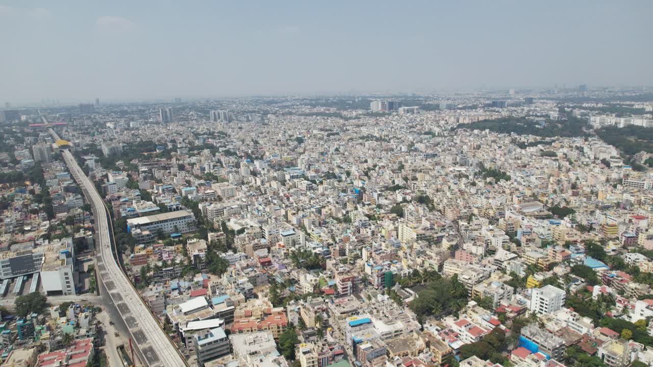 Aerial video showing heavy traffic at Bangalore, India's Central Silk Board intersection