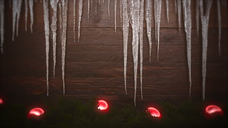 animated closeup red balls and icicles on wood background 1