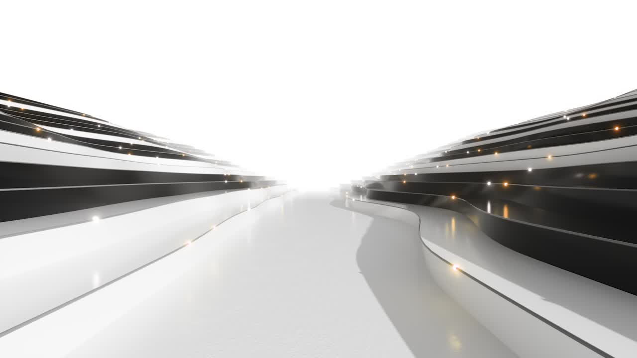 파동형 단계 표면에서 추상적인 배경, 색과 검은색 단계, 비즈니스 프레젠테이션을위한 추상적 배경, 표면을 통해 신호를 전송하는 광섬유, 원활한 루프의 3d 애니메이션