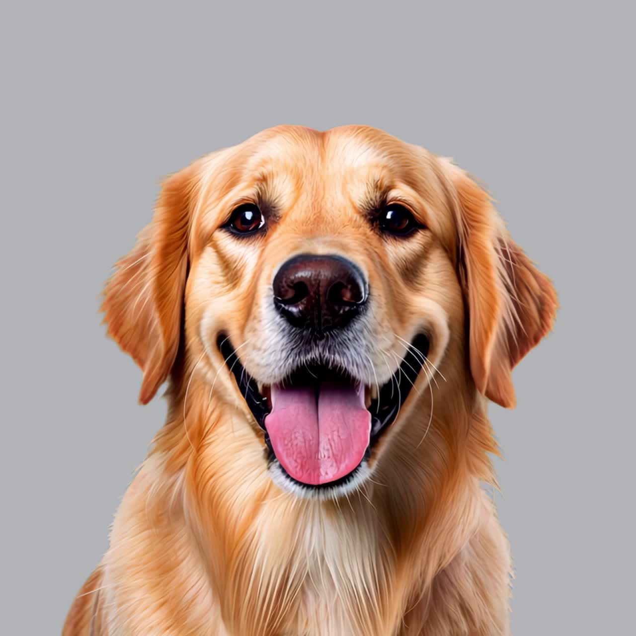 Golden retriever smiling portrait animation isolated asset, transparent 4K video, alpha channel