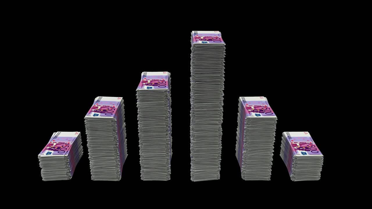 Increasing 500 Euro bill stacks chart animation, alpha