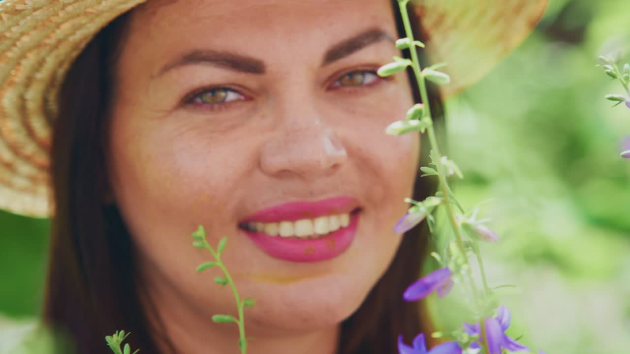 mujer sonriendo en un jardín