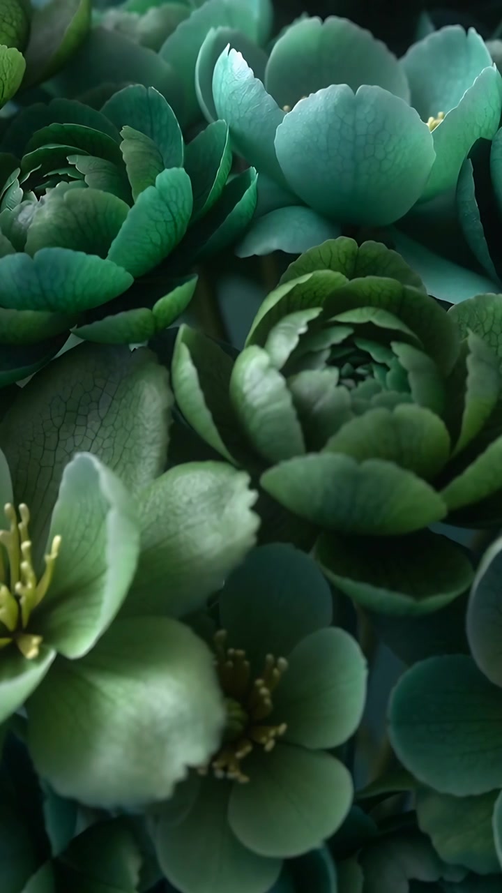 Vertical video: Shifting camera focus revealing green rosettes in studio, exposing interior