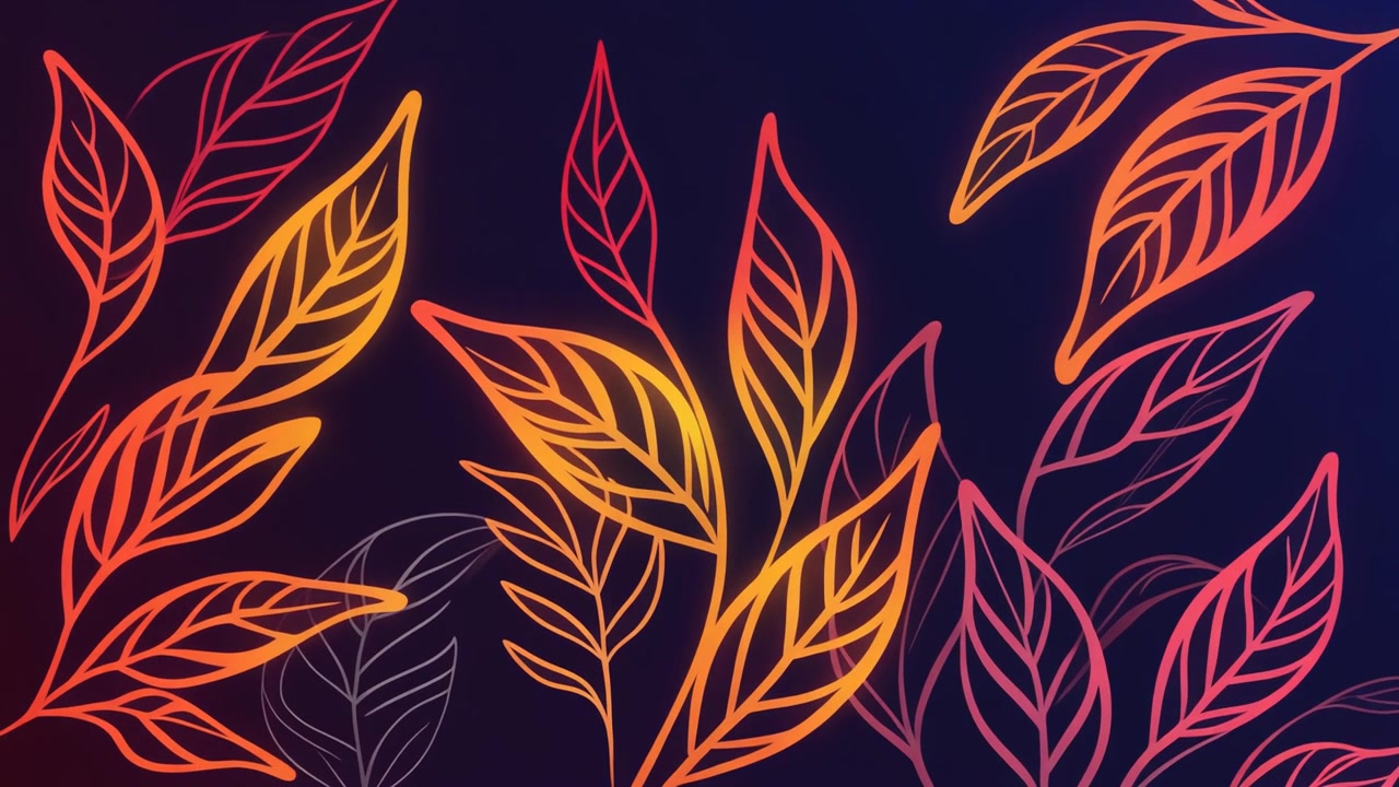 Animated Glowing Orange Leaves on Dark Blue Background