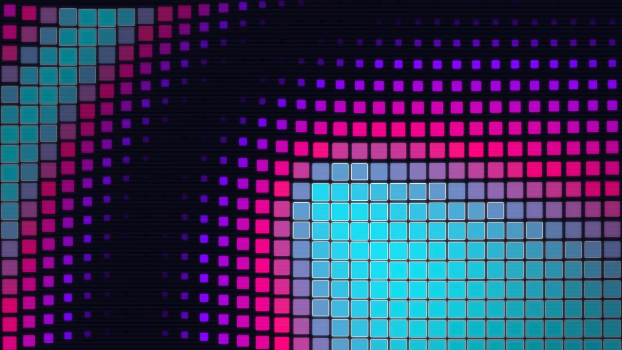 Sfondo astratto in movimento con una griglia quadrata al neon pulsante