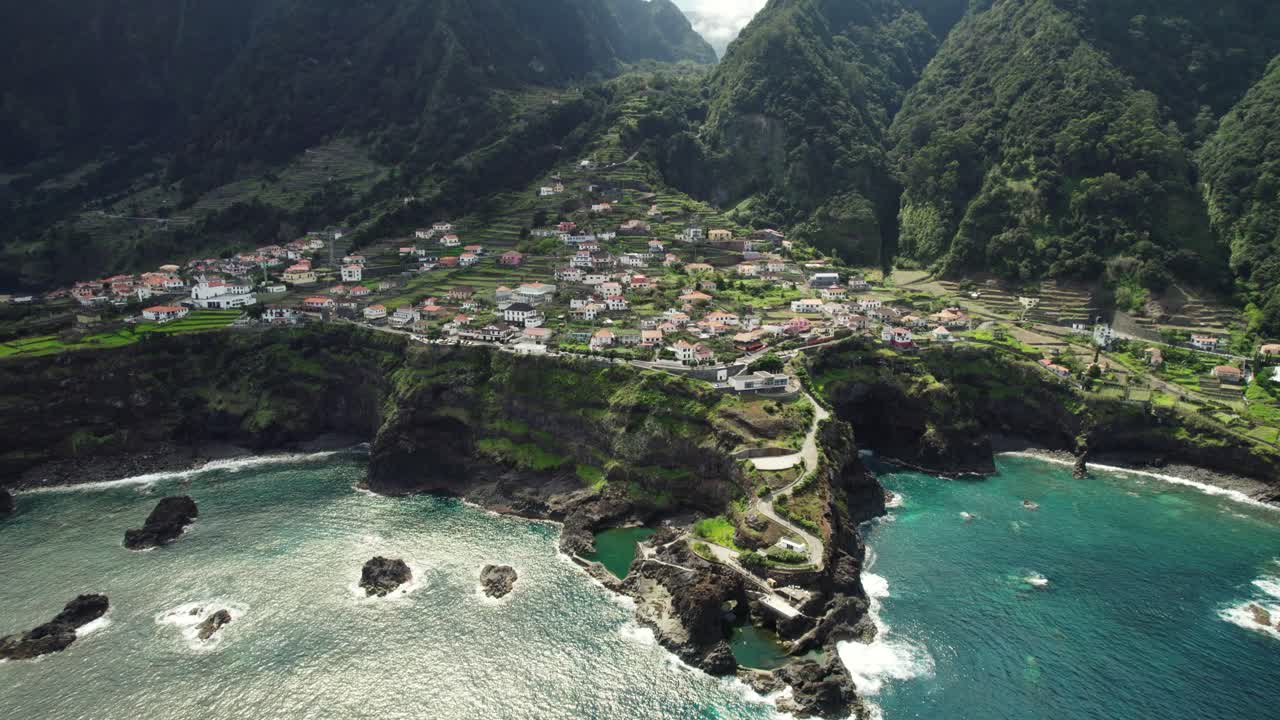 Drone View of Spectacular Coastline in Seixal, Madeira, Aerial of Portugal