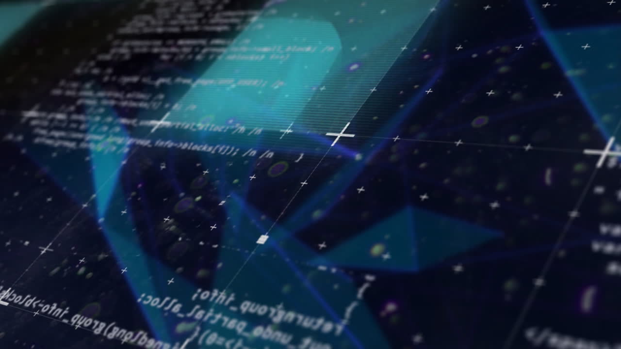 Animation of data processing and shapes on black background