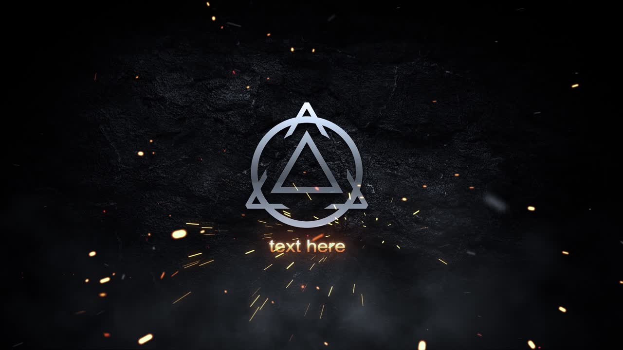 Fiery Explosion Reveals Metallic Logo Symbol with Sparks