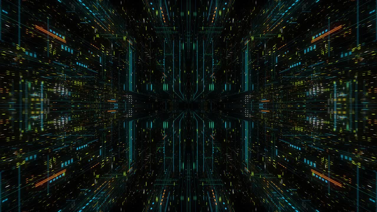 AI artificial intelligence and ML machine learning abstract concept, CPU GPU computing core with information streams. Data deep learning computer machine. Seamless loop, 3D render g