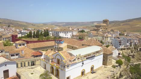 aerial ascending shot of the small town of alhama de granada in the south of spain