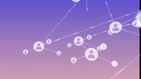 animación de iconos de perfil gráfico que se conectan con líneas que se mueven sobre un fondo de color