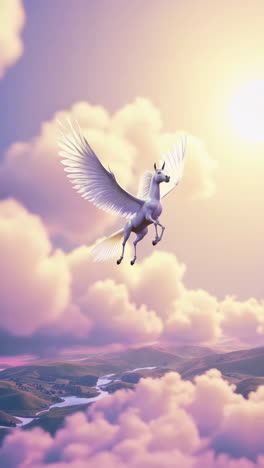pegasus flying through dreamy clouds