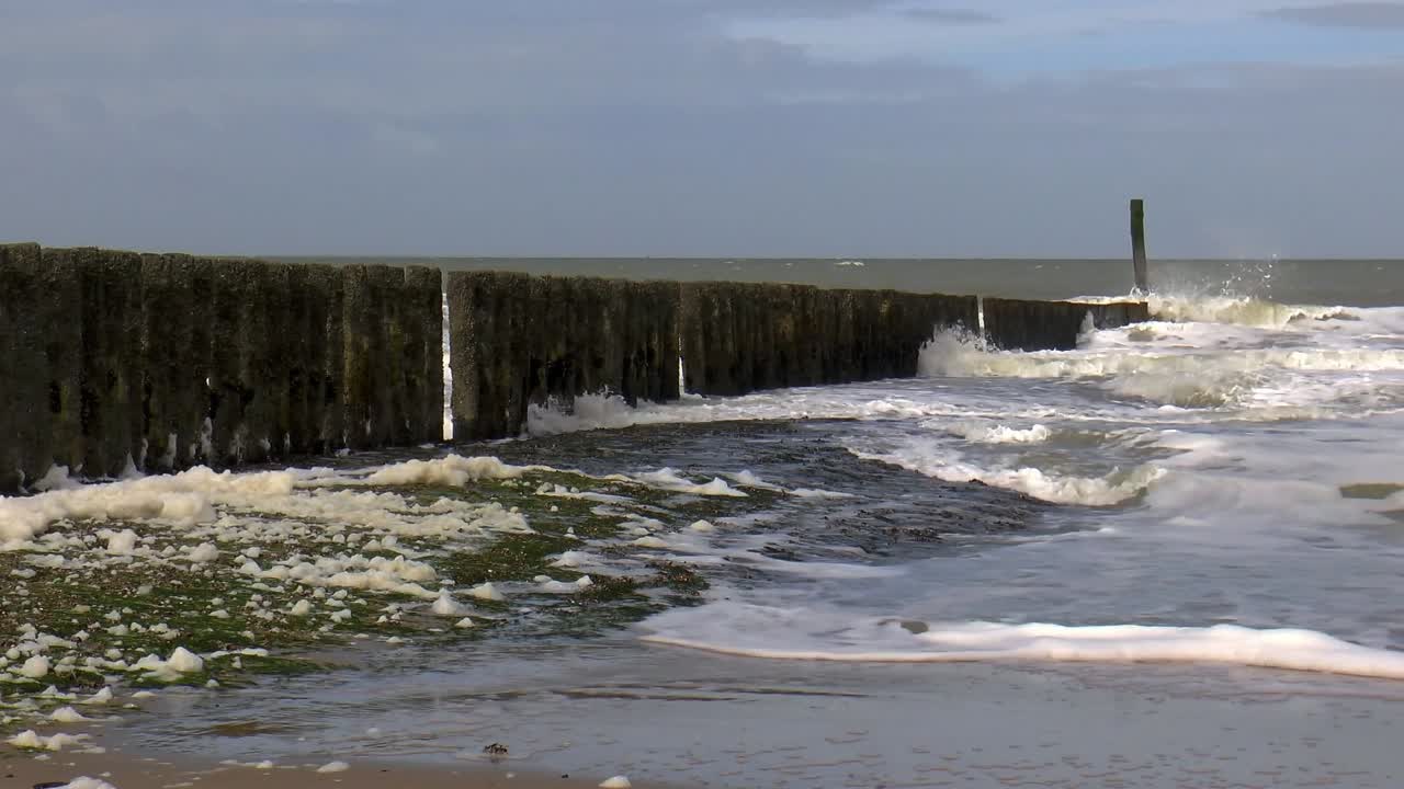 The wooden poles along the coast of Zeeland are there to prevent erosion of the coast