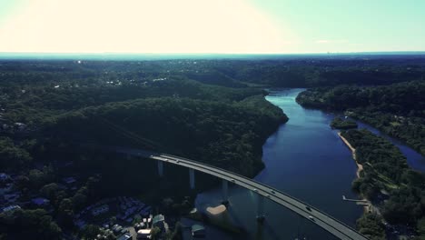 aerial drone view of woronora river bridge across woronora river in the sutherland shire, south sydney, nsw
