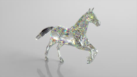 the diamond horse is running. the concept of nature and animals. low poly. white color. 3d animation of seamless loop