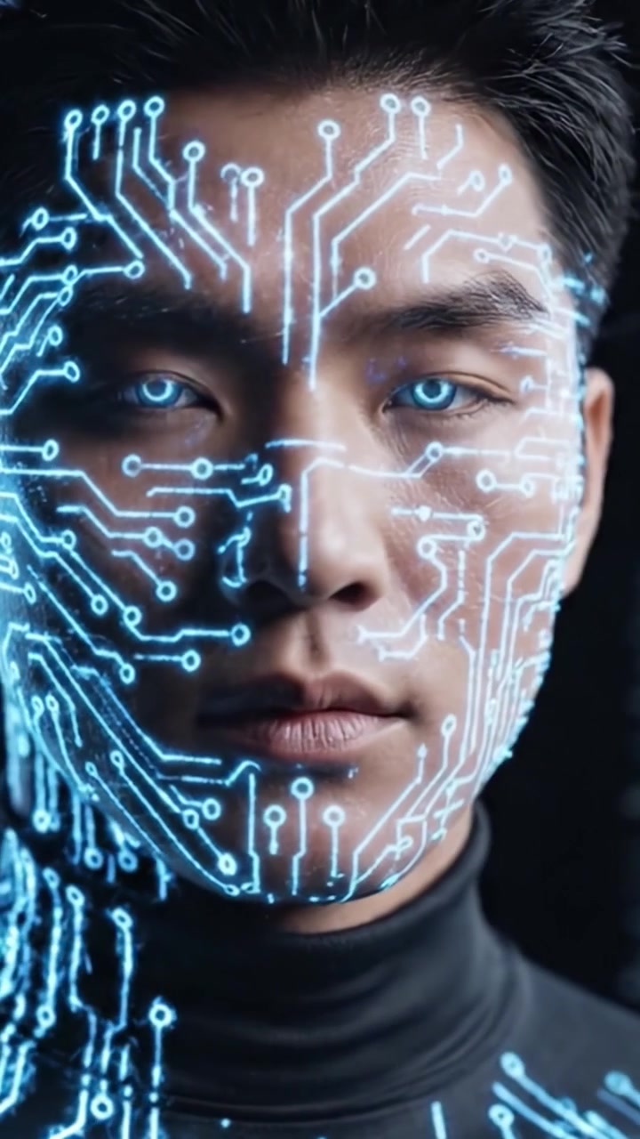 Uma Jornada Transformadora: Da Contemplação Tranquila à Evolução Cibernética em um Reino Futurista, Refletindo a Interseção da Humanidade e da Tecnologia