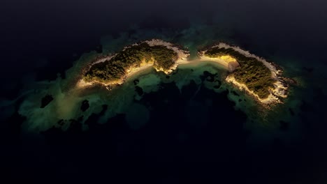 Twin-islands-Ksamil-with-turquoise-ocean-from-above-in-Southern-Albania