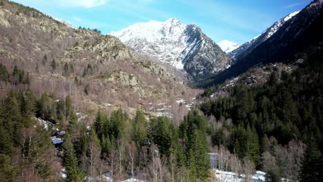 aerial views of a valley in the spanish pyrenees, nearby the ski station of tavascan