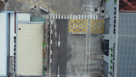 aerial view of a truck stop or industrial complex