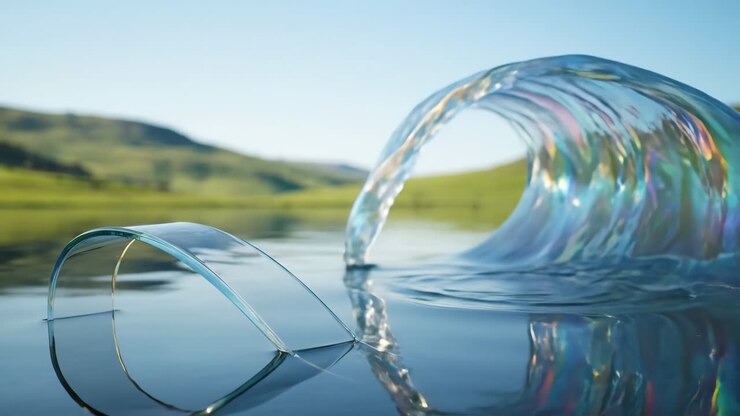 Transparent Iridescent Wave in a Serene Landscape
