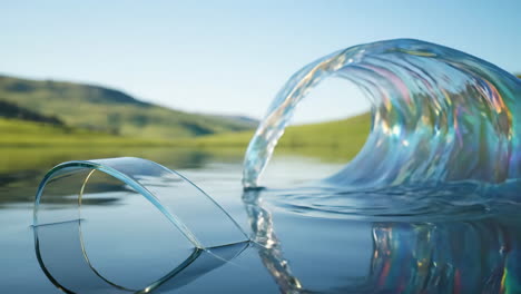 transparent iridescent wave in a serene landscape