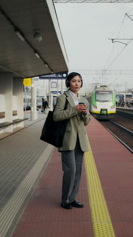 woman waiting at train station