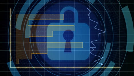 Animation-of-diagram-and-data-processing-over-padlock