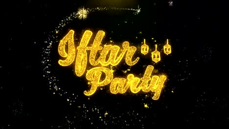 iftar party text wish on gold particles fireworks display.