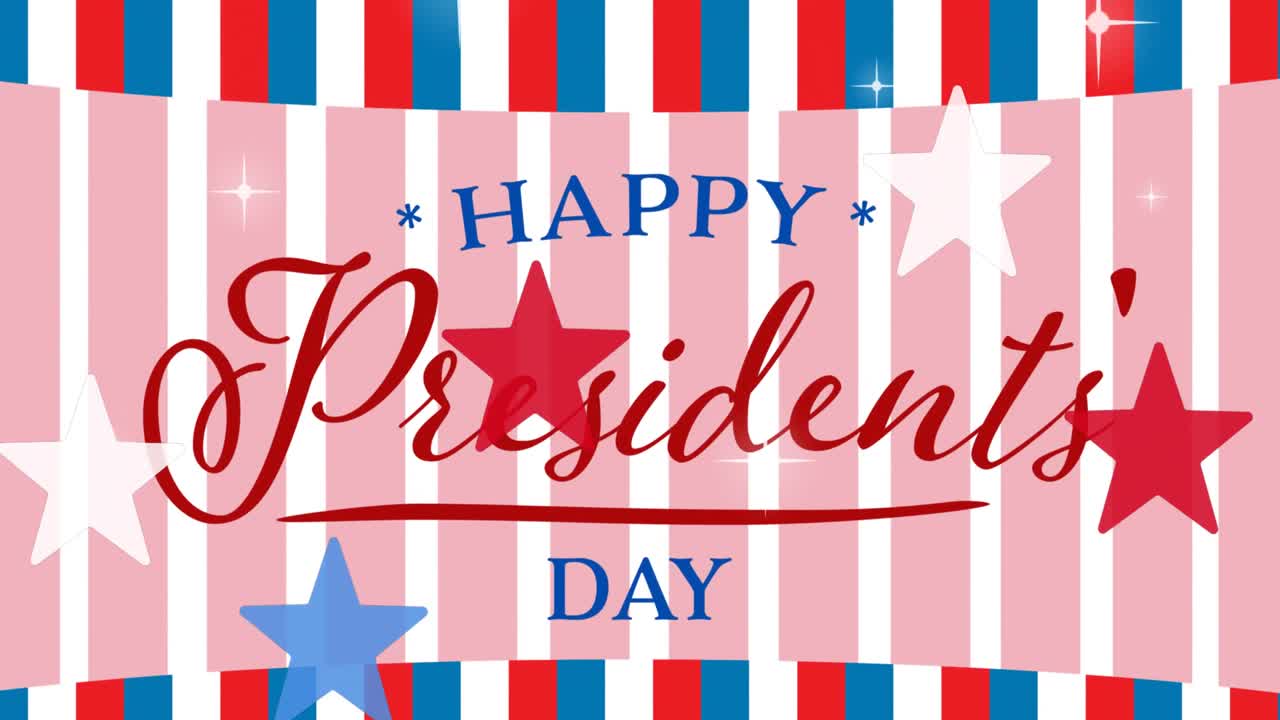 Animation of presidents' day text over red, white and blue of united states of america